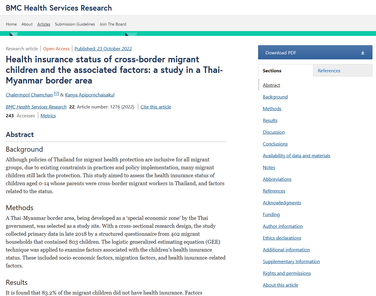 Health insurance status of cross-border migrant children and the associated factors: a study in a Thai-Myanmar border area