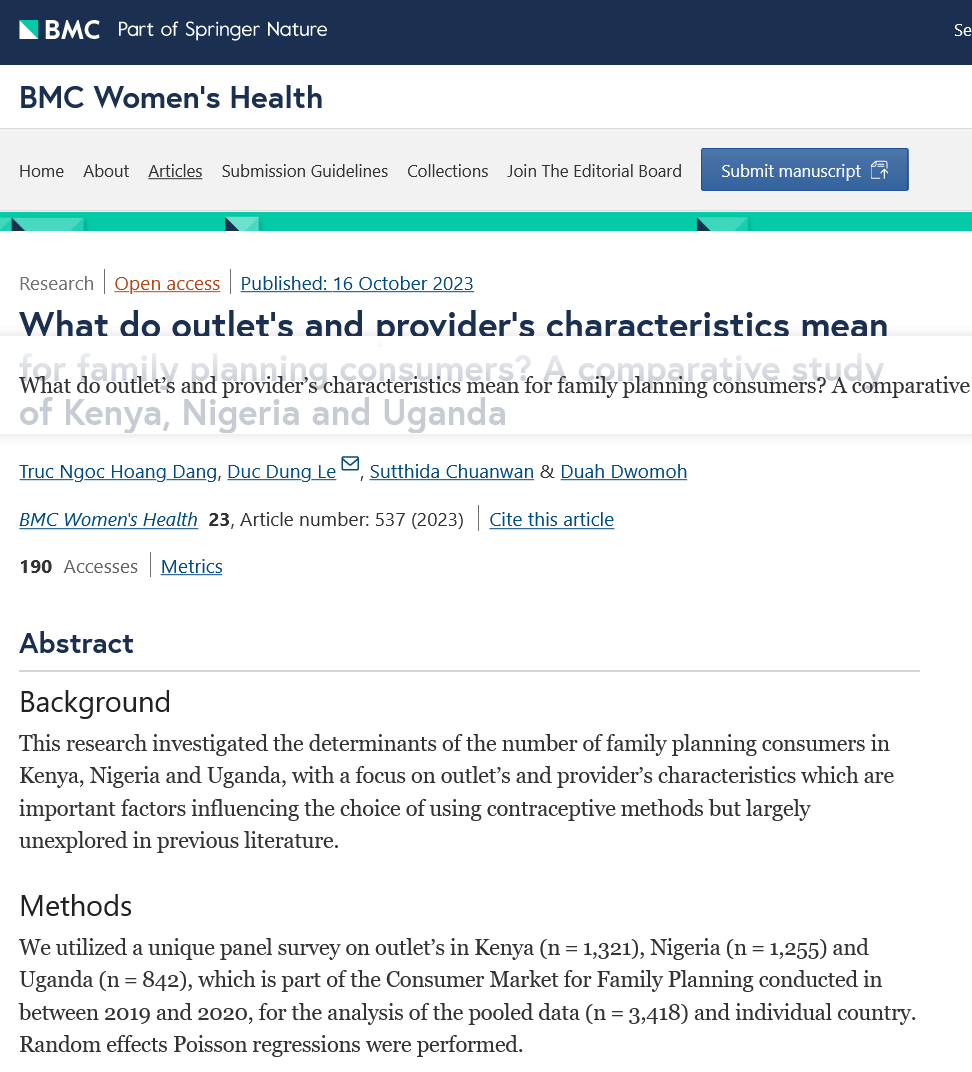 What do outlet’s and provider’s characteristics mean for family planning consumers? A comparative study of Kenya, Nigeria and Uganda
