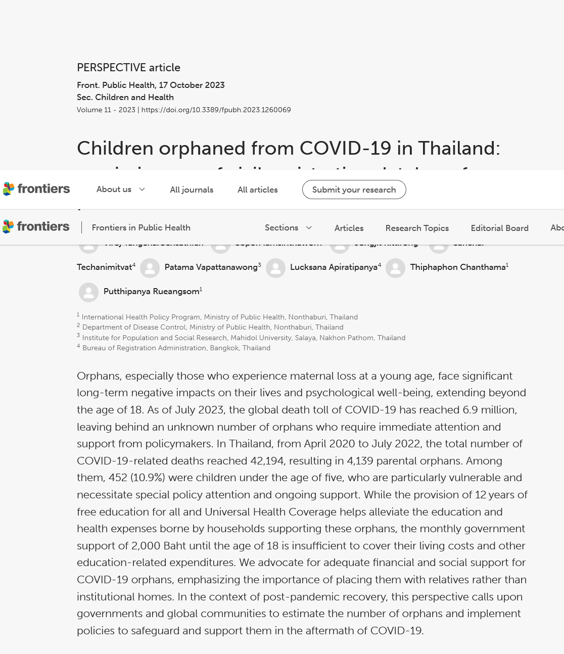 Children orphaned from COVID-19 in Thailand: maximize use of civil registration database for policies
