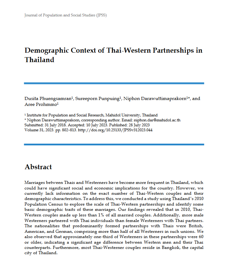 Demographic Context of Thai-Western Partnerships in Thailand
