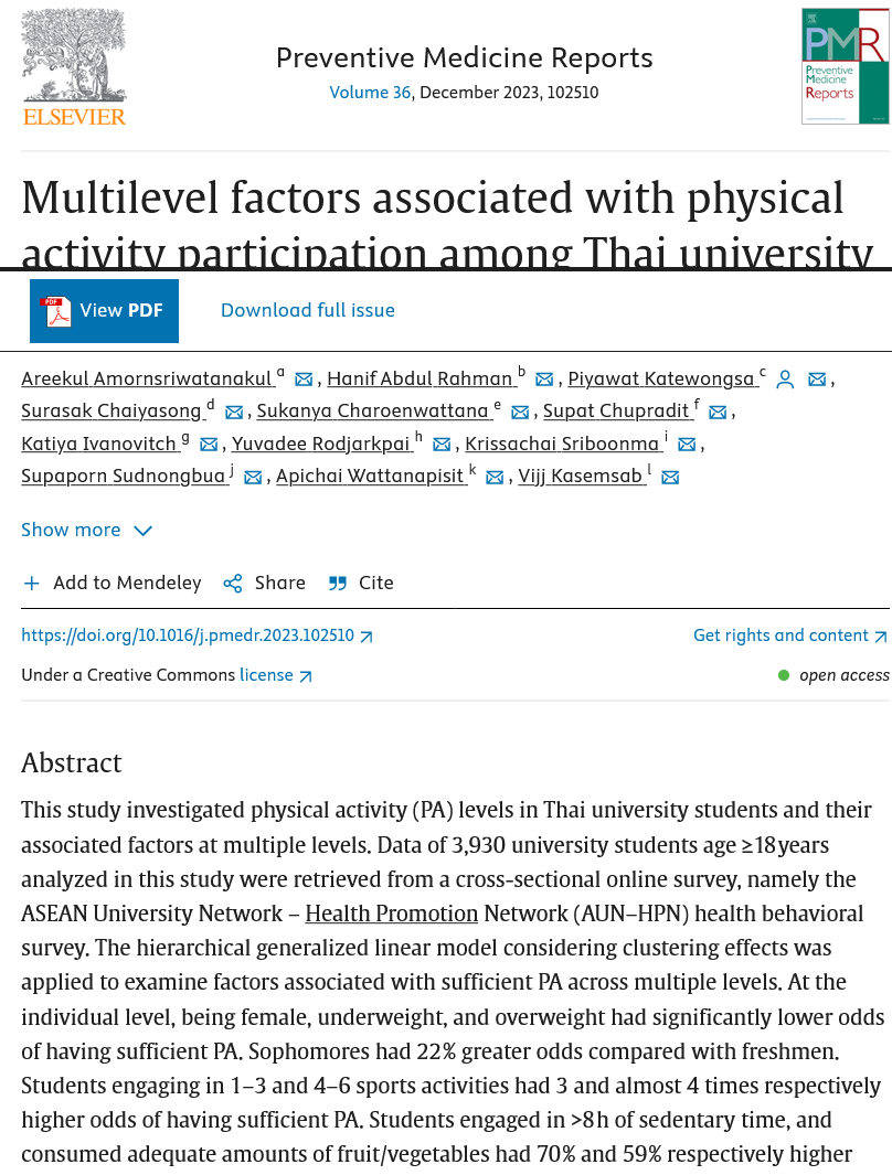 Multilevel factors associated with physical activity participation among Thai university students