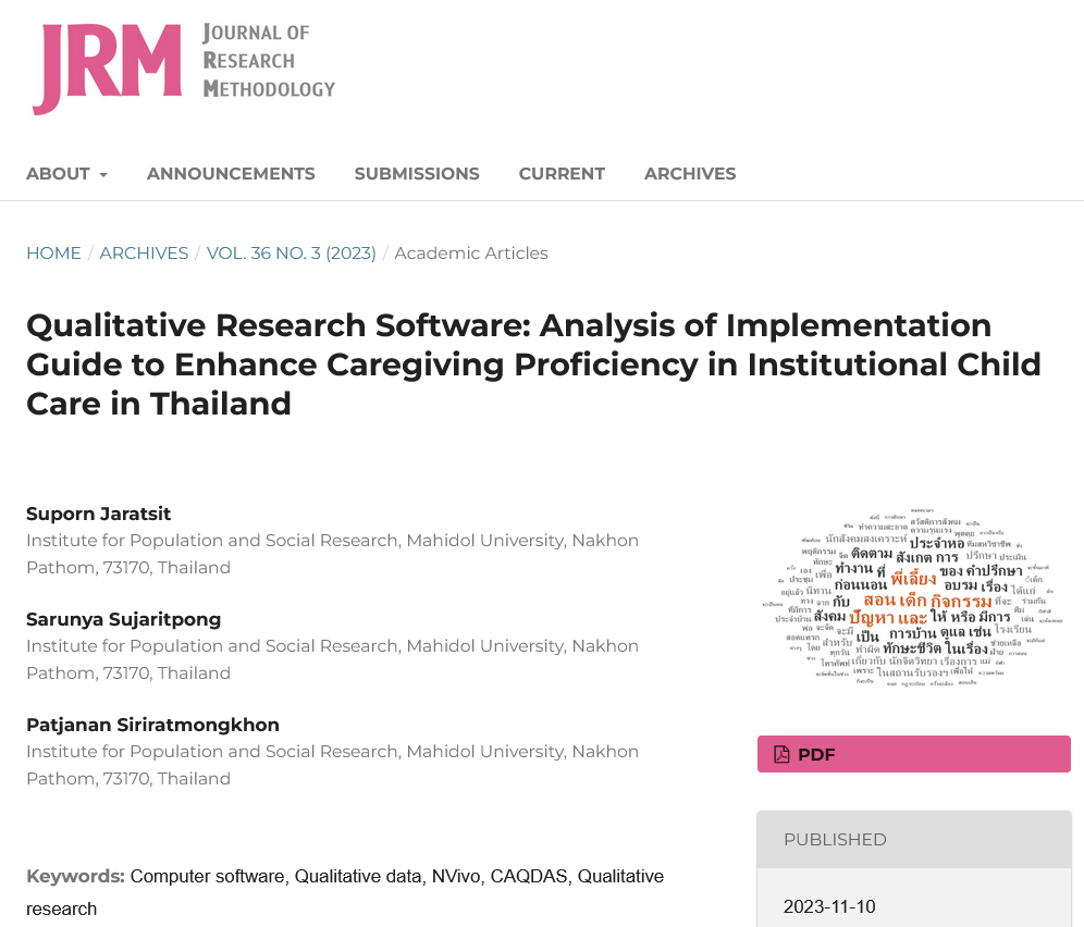 Qualitative Research Software: Analysis of Implementation Guide to Enhance Caregiving Proficiency in Institutional Child Care in Thailand