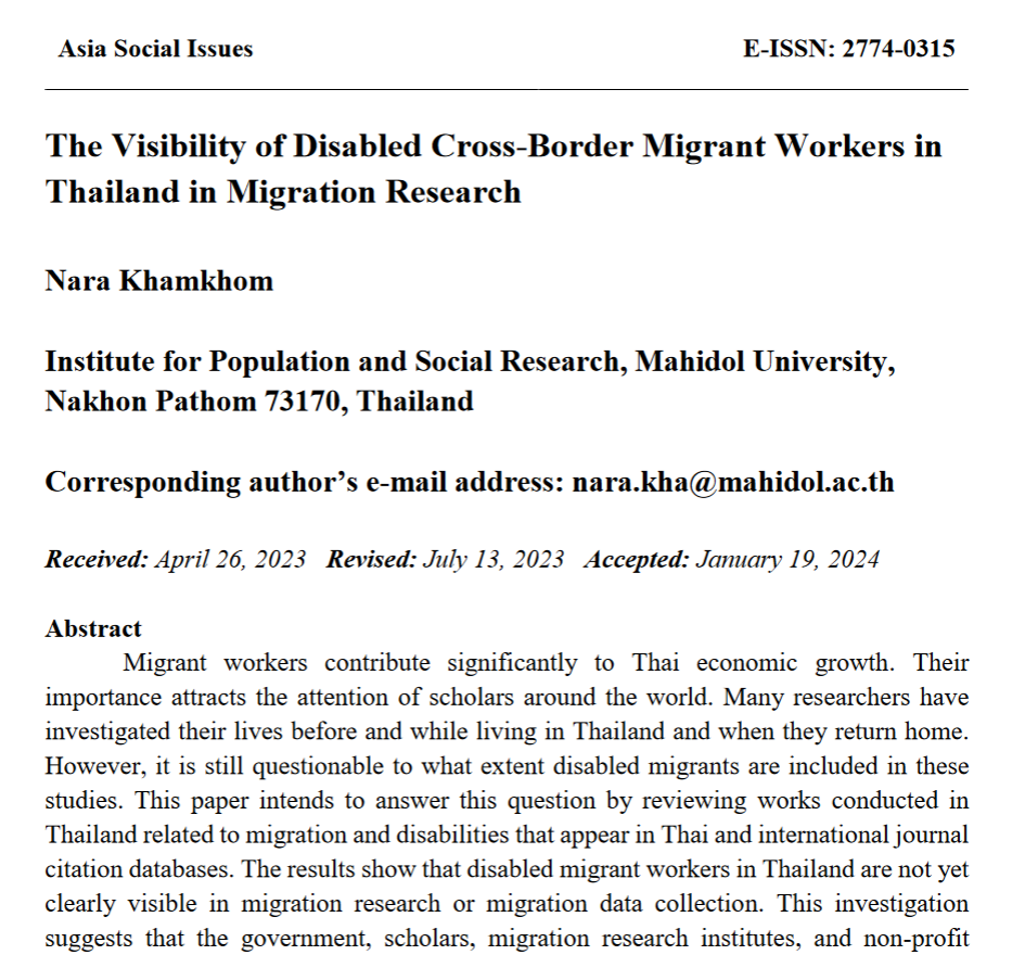 The Visibility of Disabled Cross-Border Migrant Workers in Thailand in Migration Research