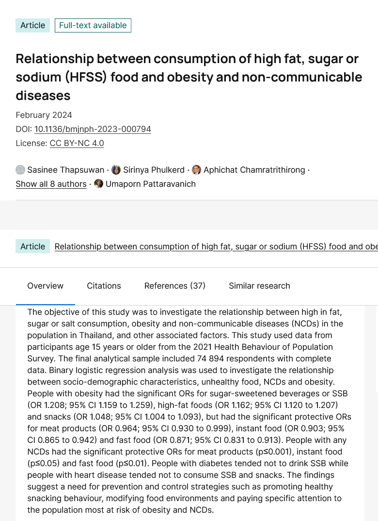 Relationship between consumption of high fat, sugar or sodium (HFSS) food and obesity and non-communicable diseases