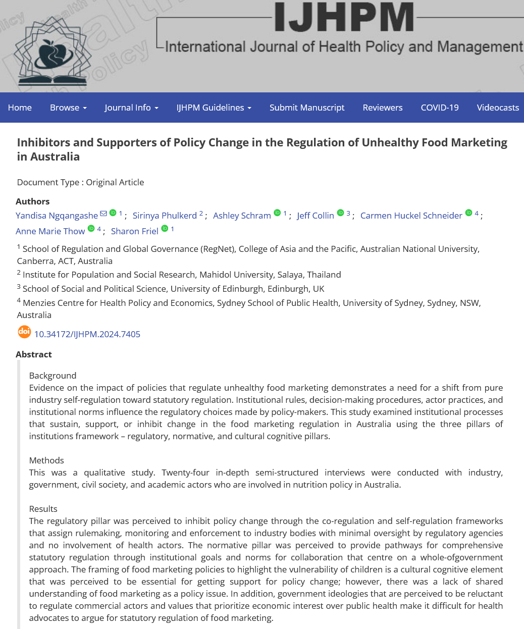 Inhibitors and Supporters of Policy Change in the Regulation of Unhealthy Food Marketing in Australia