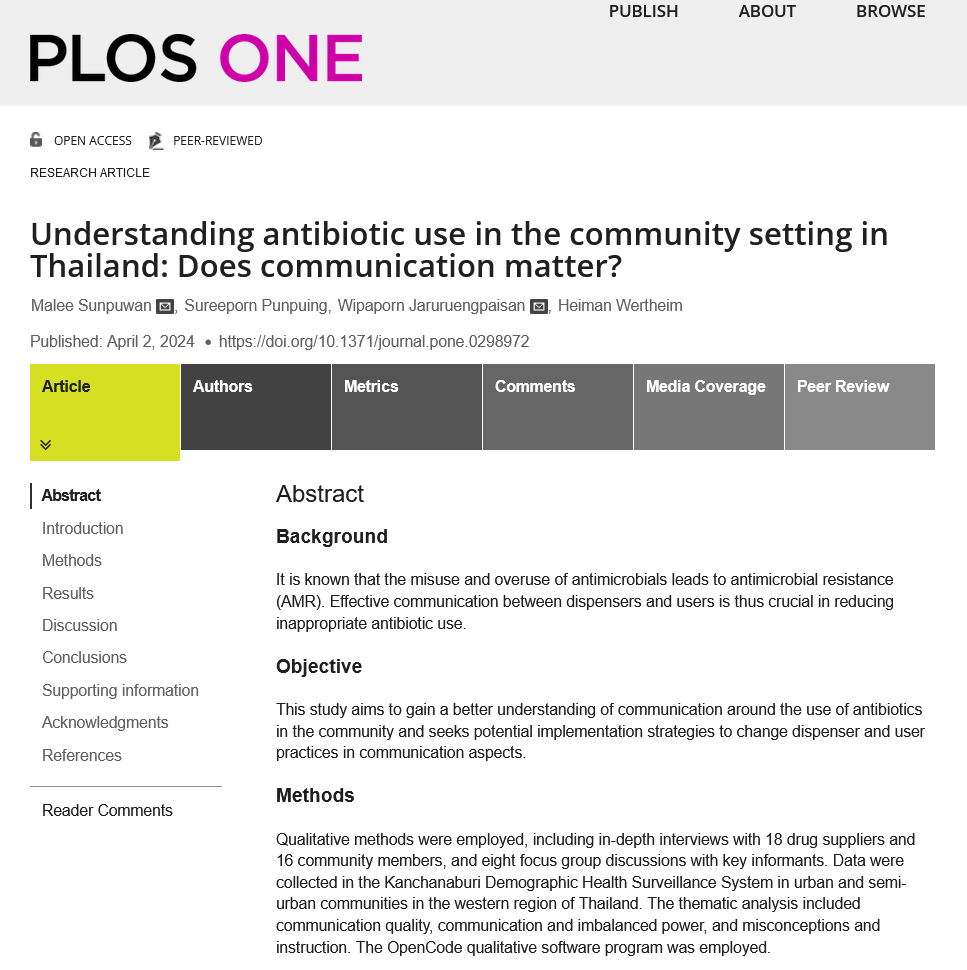 Understanding antibiotic use in the community setting in Thailand: Does communication matter?