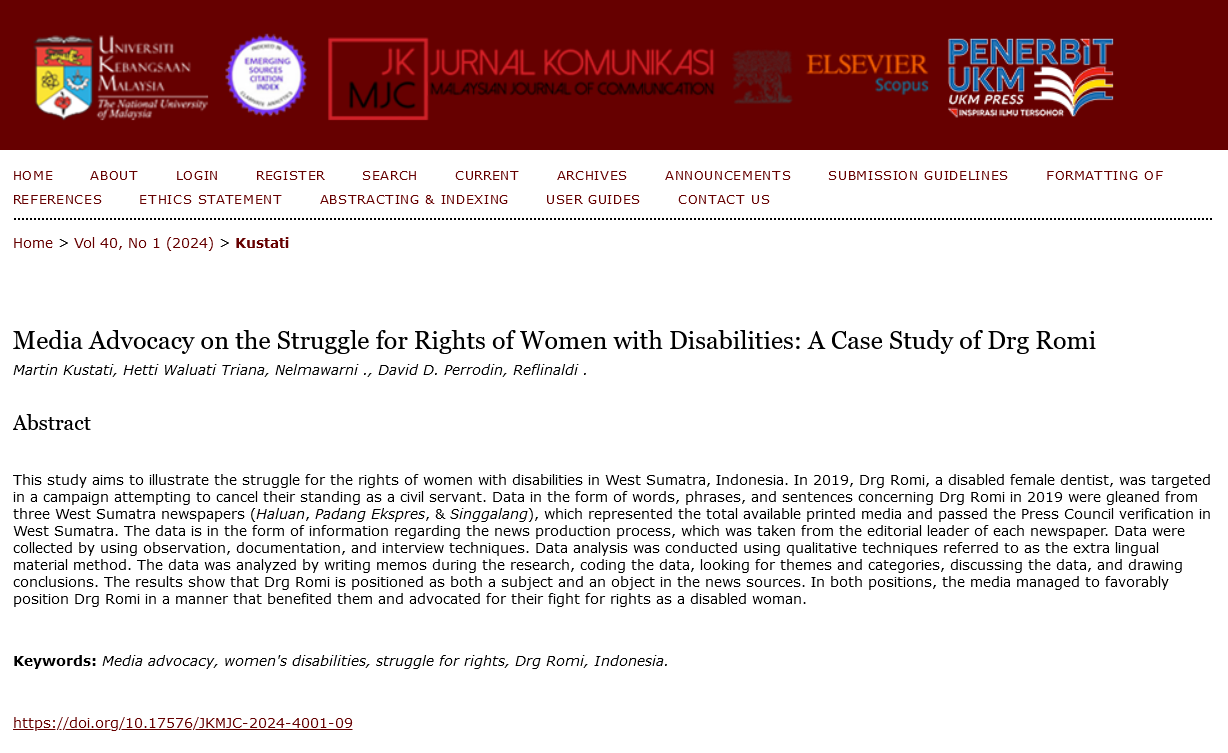 Media advocacy on the struggle for rights of women with disabilities: A case study of Drg Romi