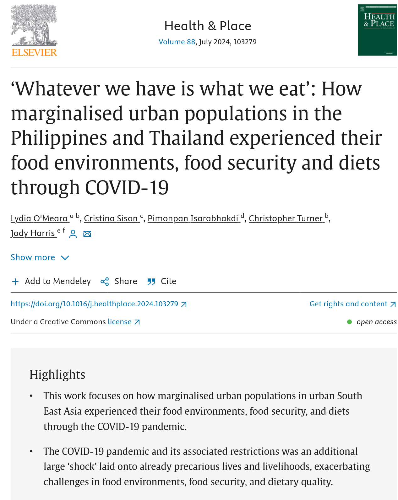 Whatever we have is what we eat’: How marginalised urban populations in  the Philippines and Thailand experienced their food environments, food  security and diets through COVID-19