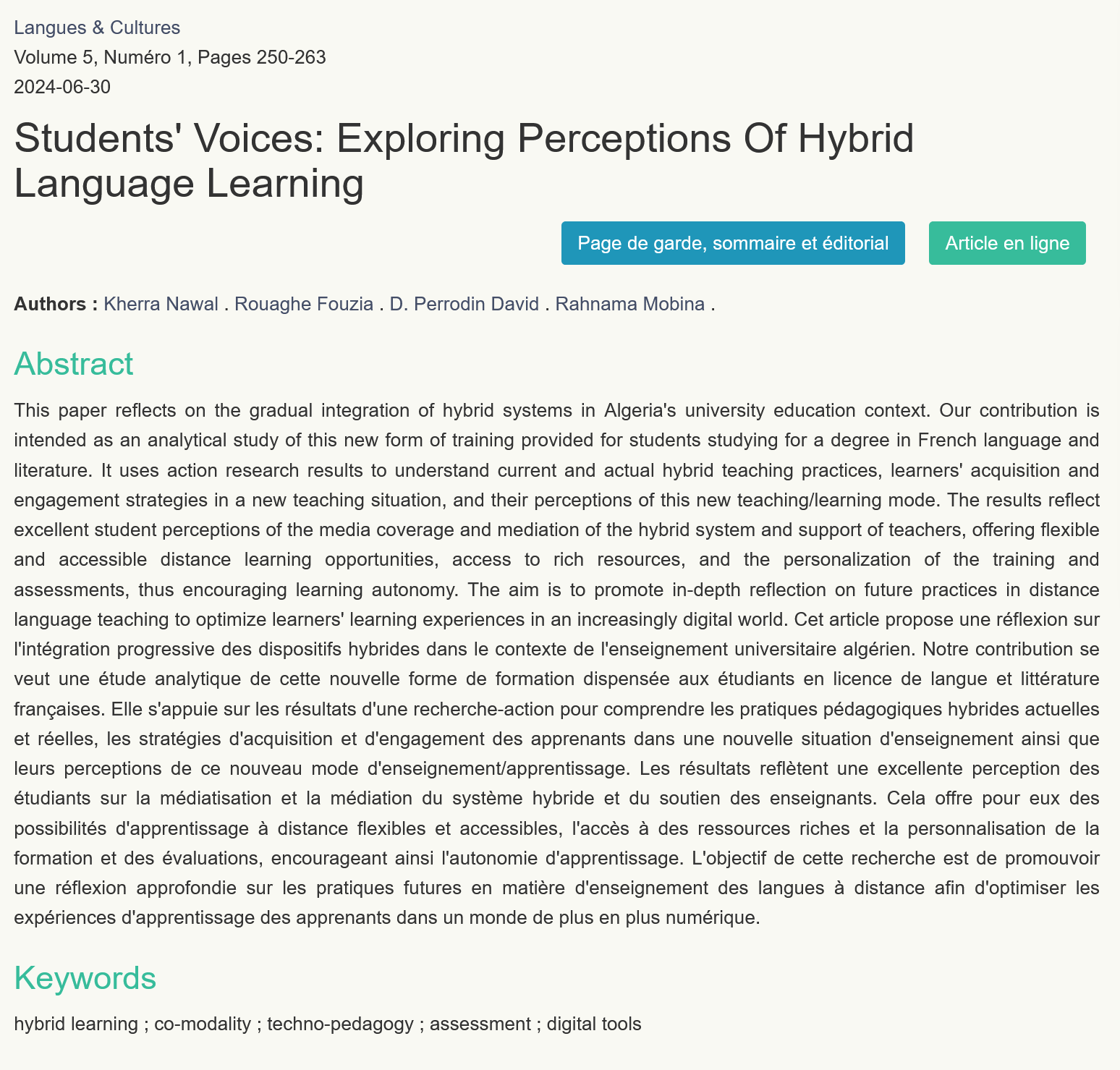 Students’ Voices: Exploring Perceptions Of Hybrid Language Learning