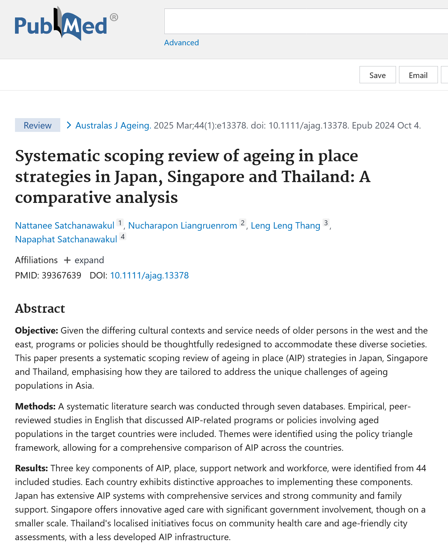 Systematic scoping review of ageing in place strategies in<br>Japan, Singapore and Thailand: A comparative analysis