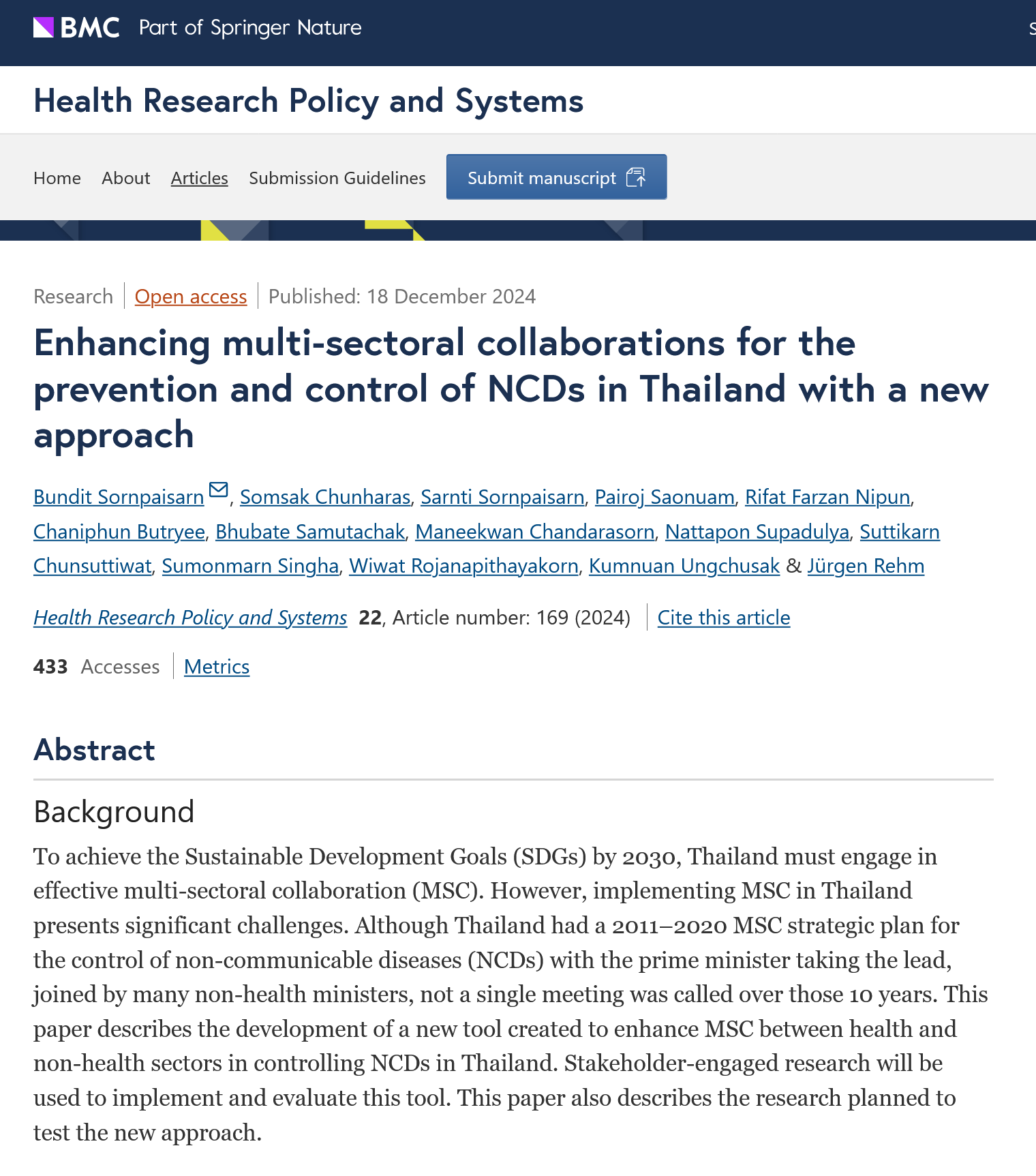 Enhancing multi-sectoral collaborations for the prevention and control of NCDs in Thailand with a new approach