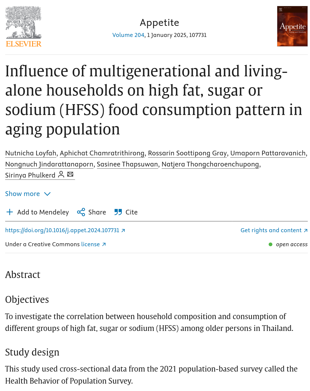 Influence of multigenerational and living-alone households on high fat, sugar or sodium (HFSS) food consumption pattern in aging population