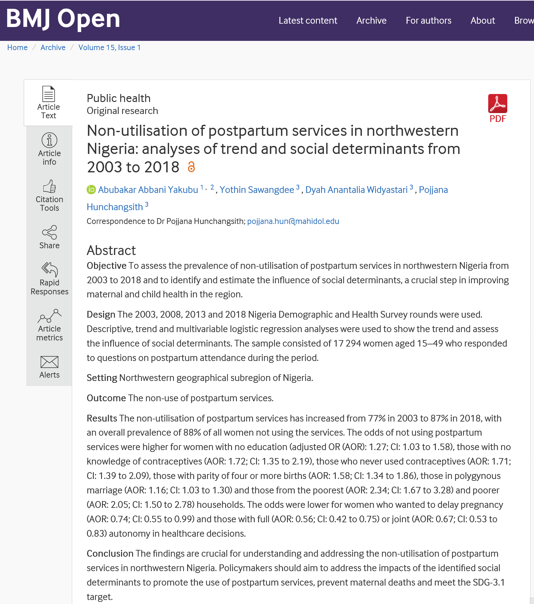 Non-utilisation of postpartum services in northwestern Nigeria: analyses of trend and social determinants from 2003 to 2018