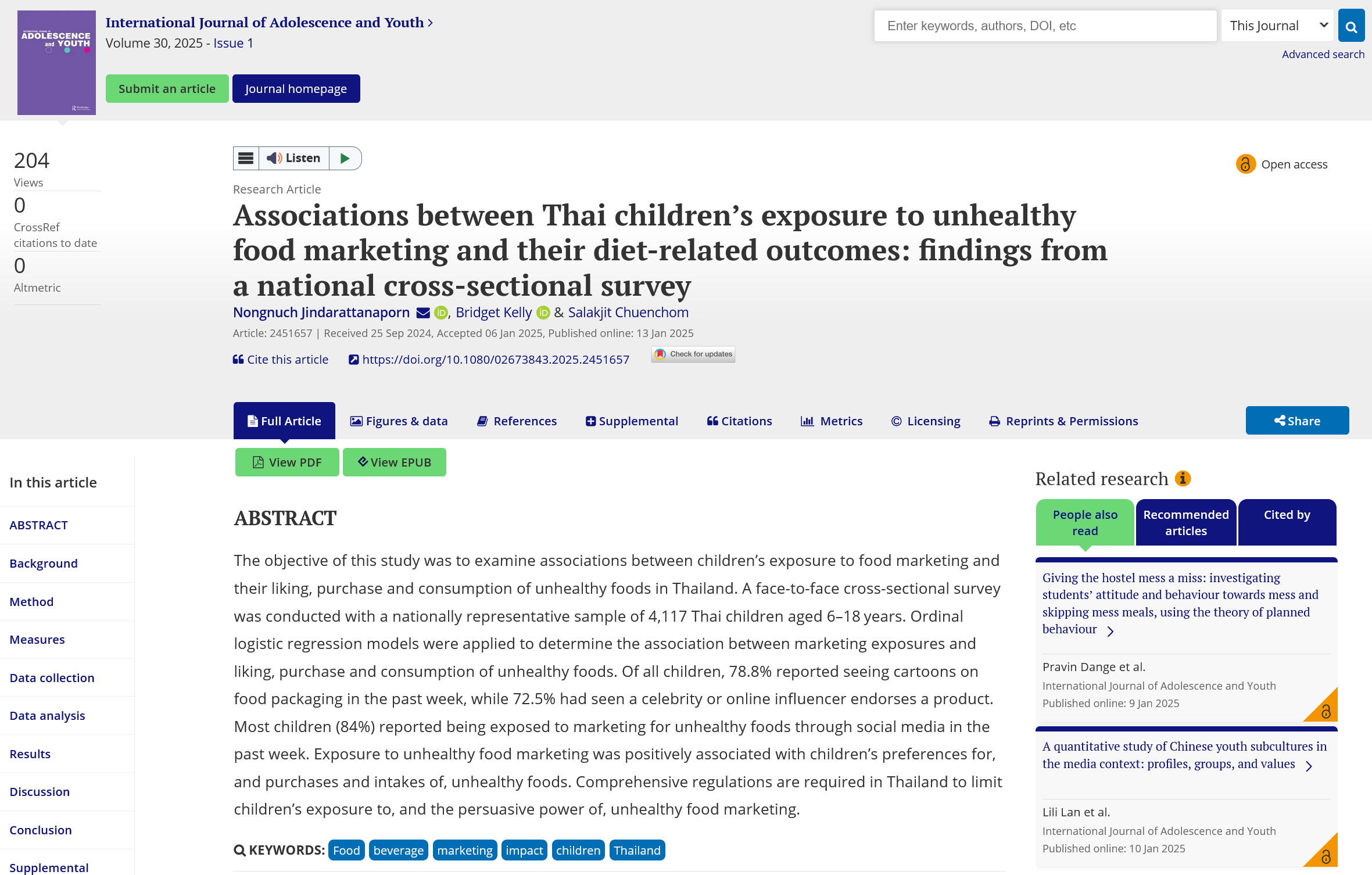 Associations between Thai children’s exposure to unhealthy food marketing and their diet-related outcomes: findings from a national cross-sectional survey