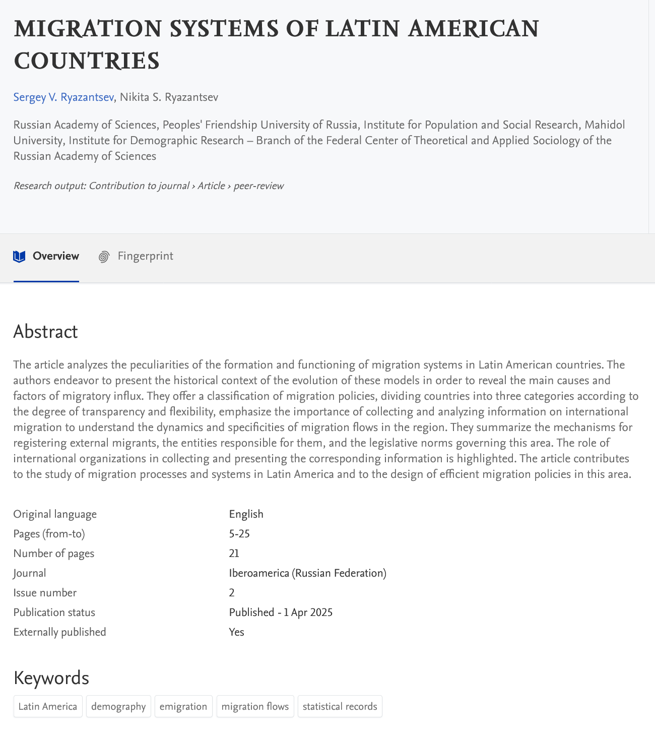 Migration Systems of Latin American Countries