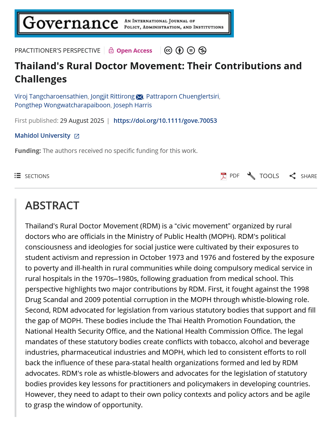 Thailand’s Rural Doctor Movement: Their Contributions and Challenges