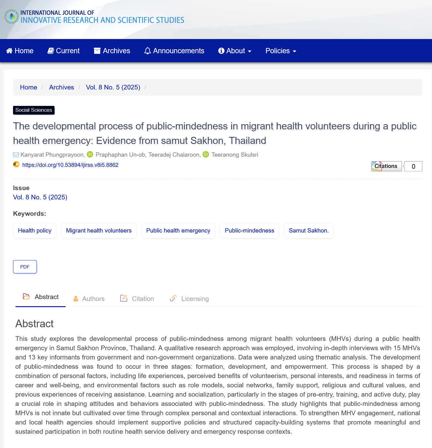 The Developmental Process of Public-mindedness in Migrant Health Volunteers during a Public Health Emergency: Evidence from Samut Sakhon, Thailand