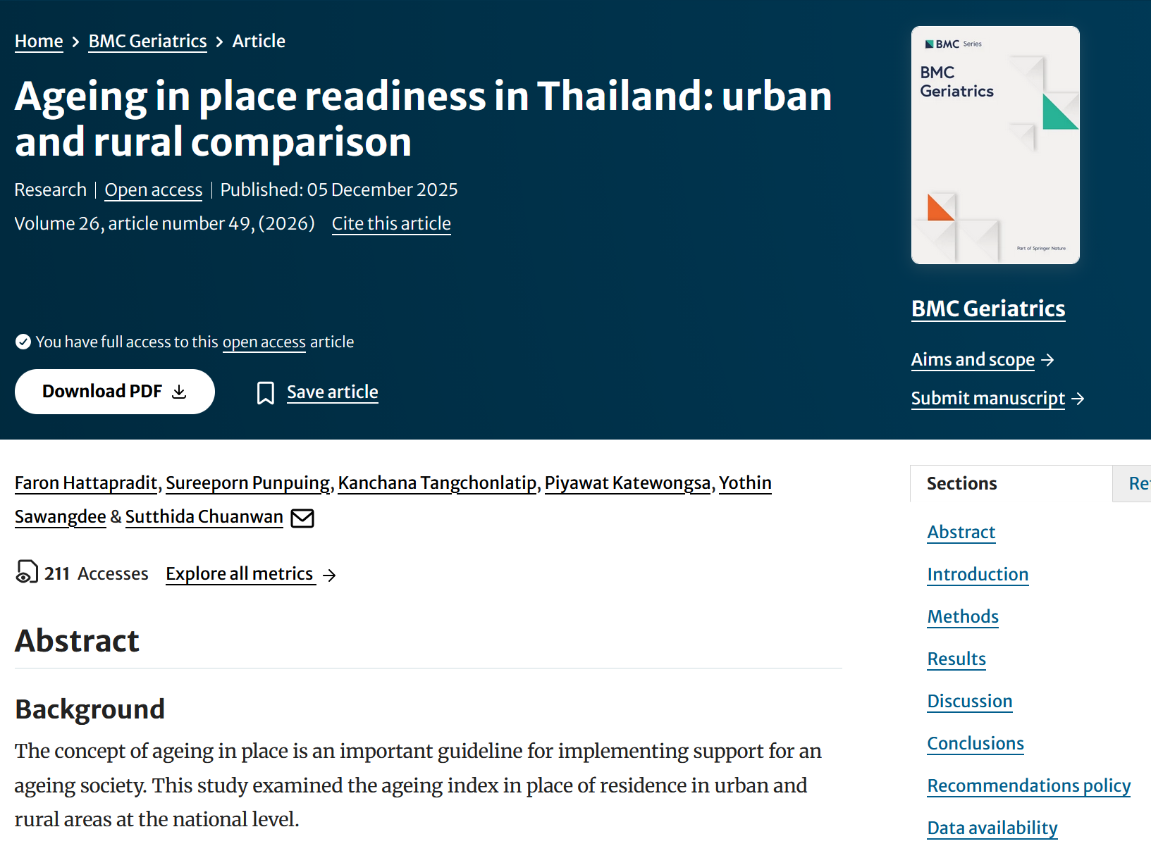 Ageing in Place Readiness in Thailand: Urban and Rural Comparison
